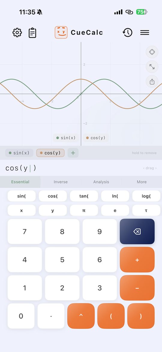 Modo gráfica de CueCalc en el iPhone