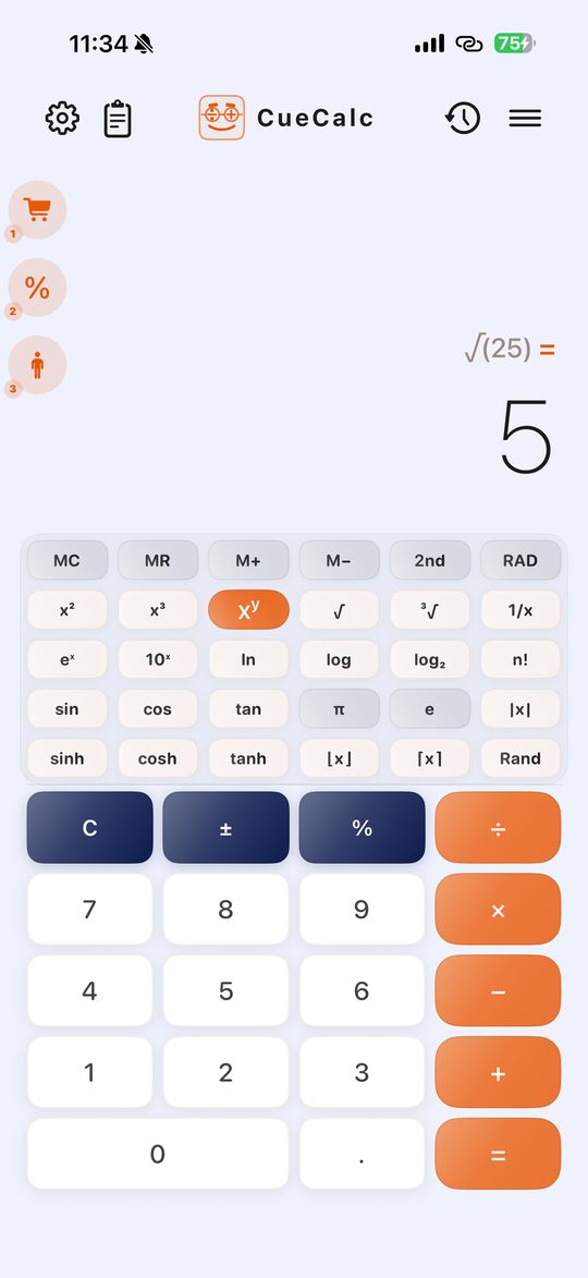 Científica de CueCalc en el iPhone