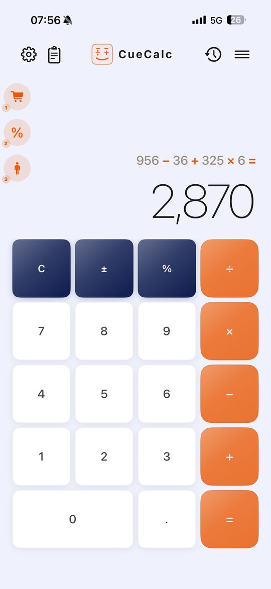CueCalc standard calculator on iPhone